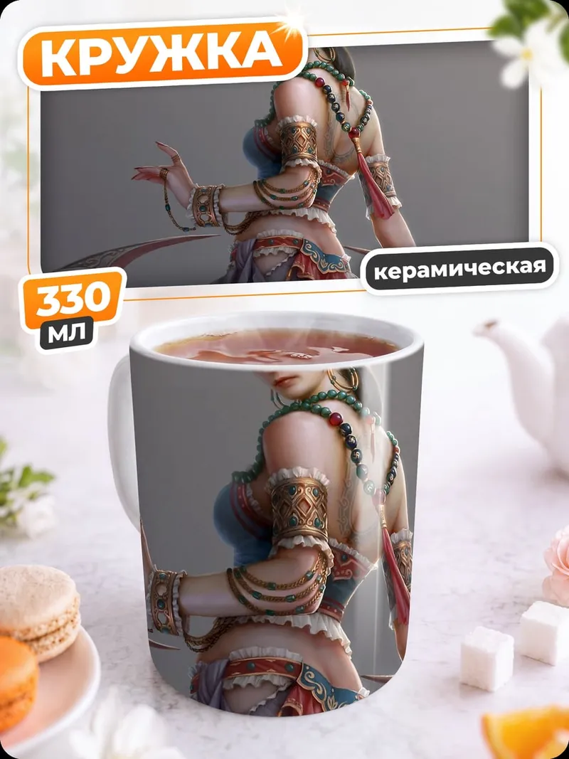 Кружка керамическая Воинственная девушка с оружием