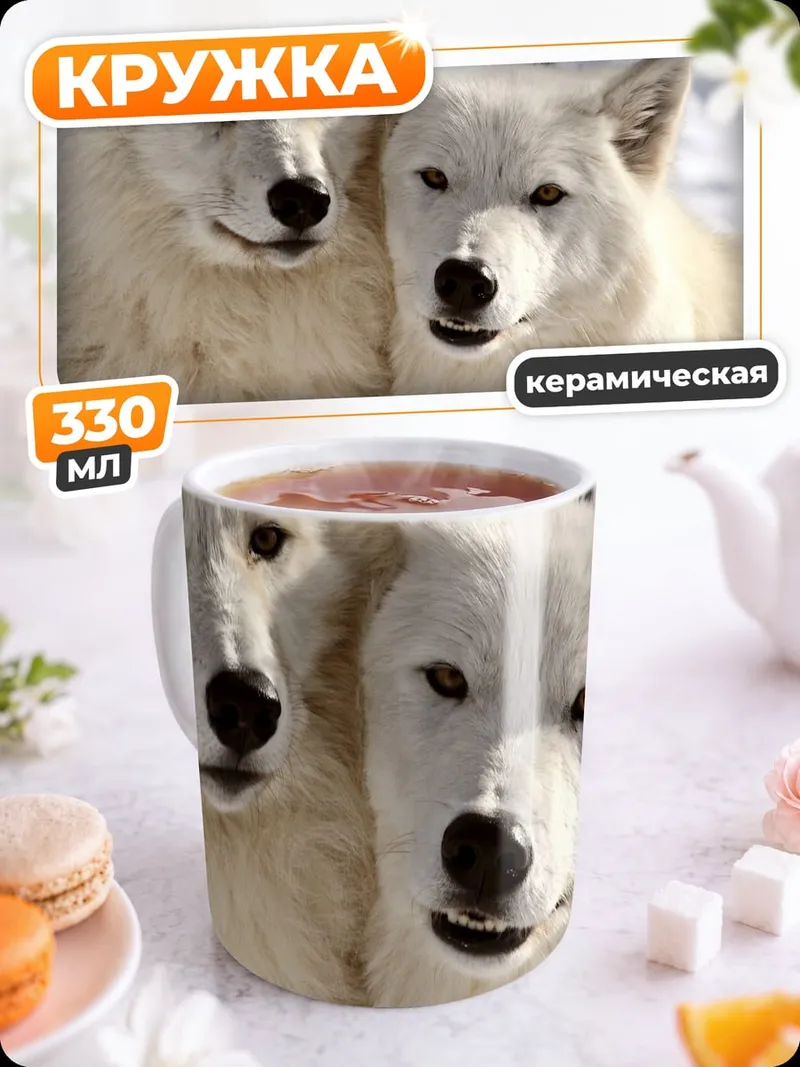 Кружка керамическая Два белых волка