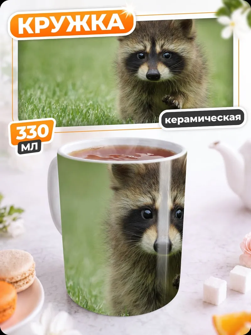 Кружка керамическая Енот на траве
