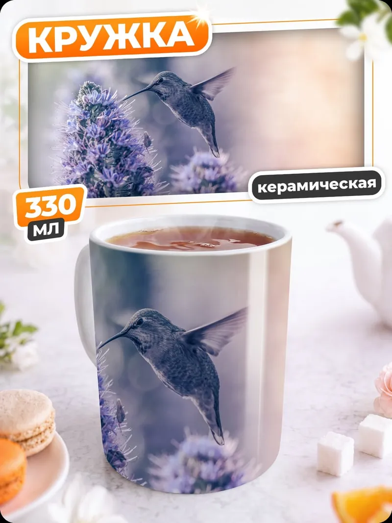 Кружка керамическая Колибри и цветы