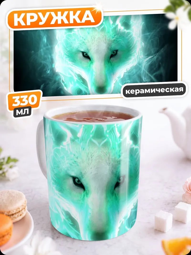 Кружка керамическая Синий огненный волк