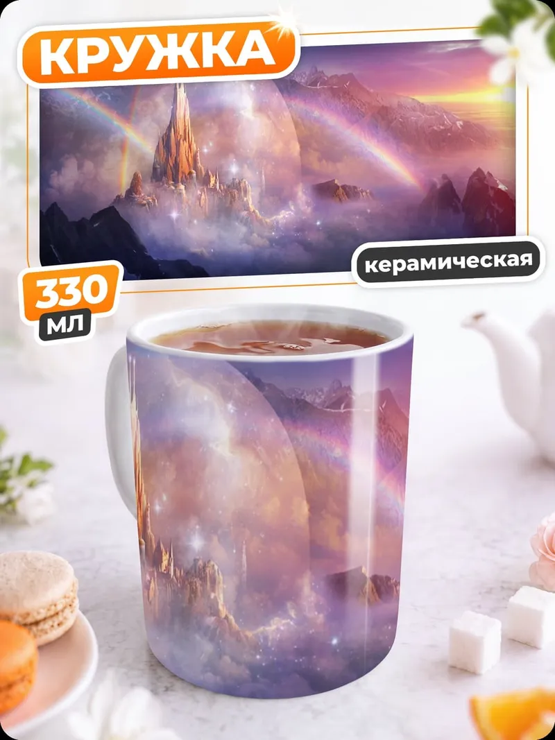 Кружка керамическая Небесный замок радуга