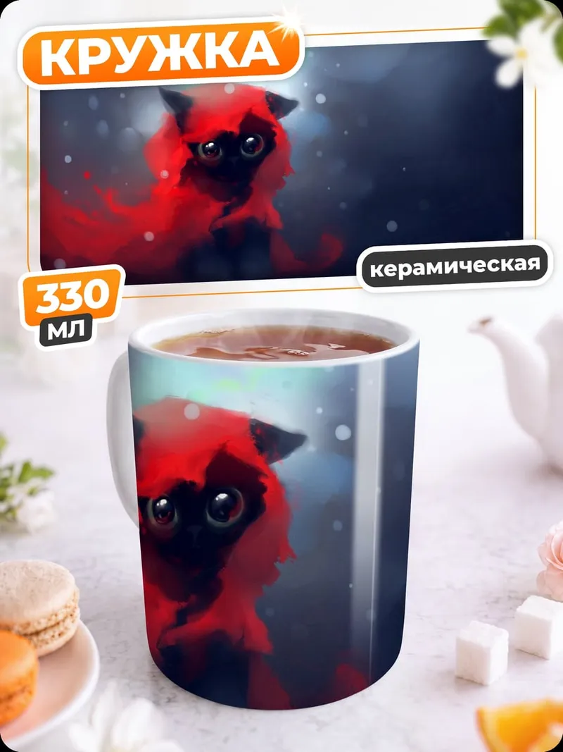 Кружка керамическая Красный котёнок