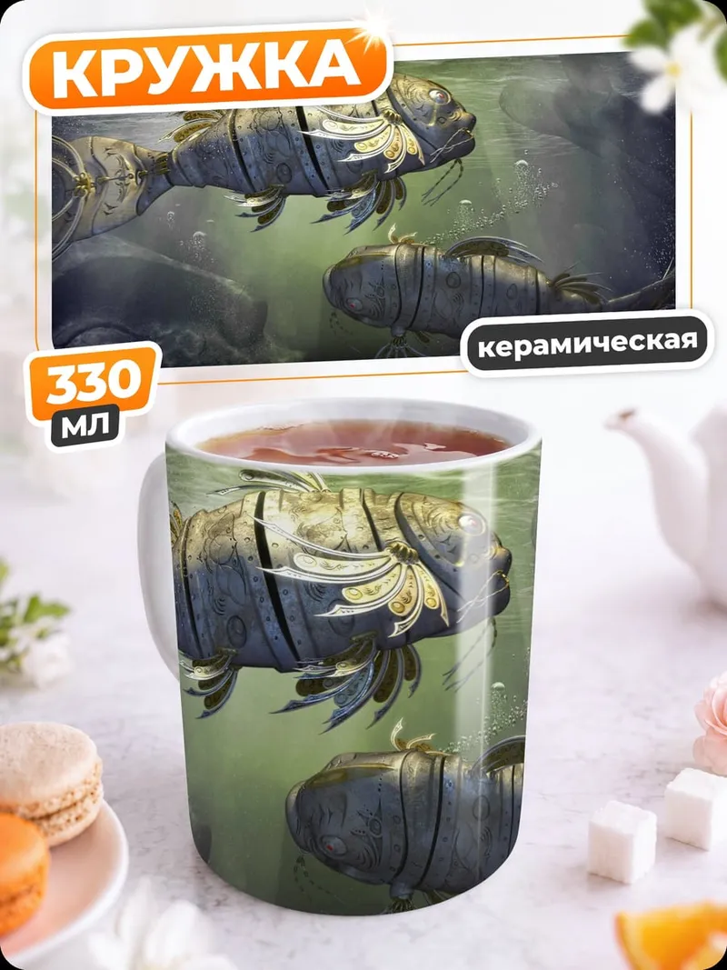 Кружка керамическая Механические рыбы