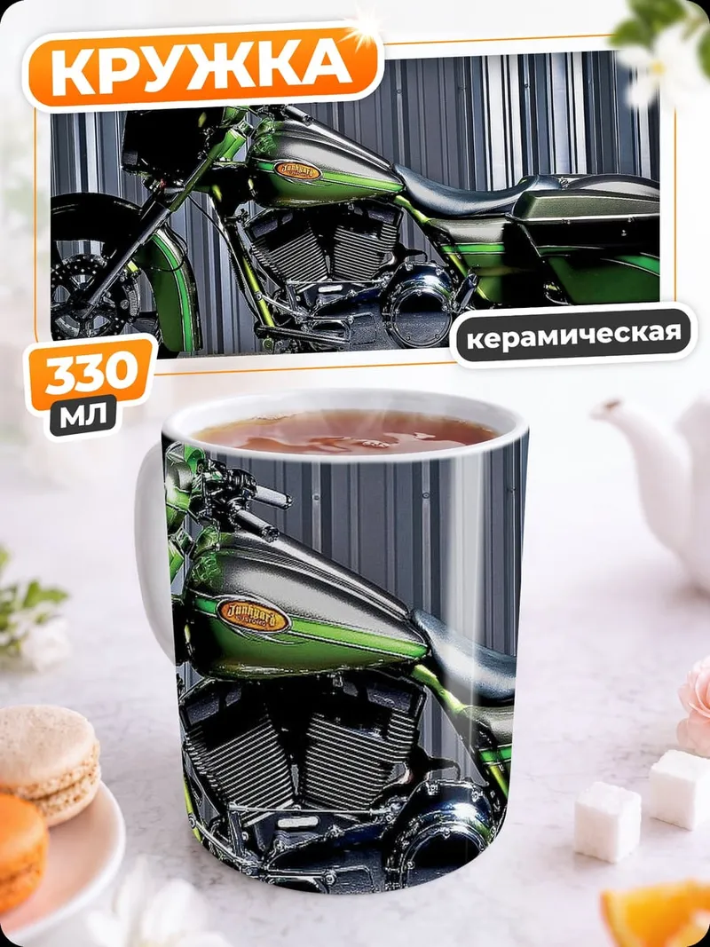 Кружка керамическая Зеленый мотоцикл