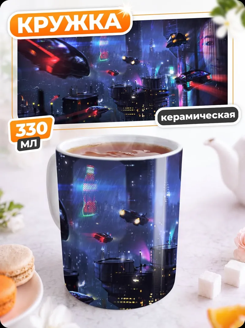 Кружка керамическая киберпанк город