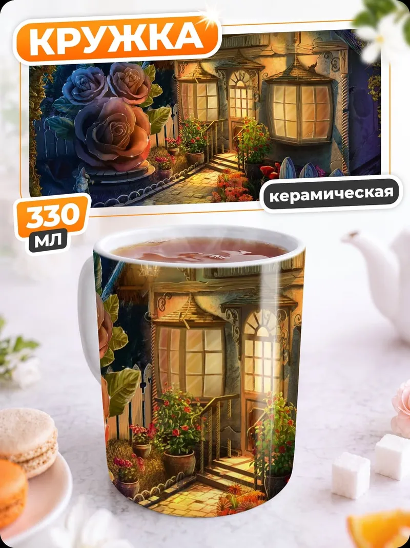 Кружка керамическая Сказочный домик с розами