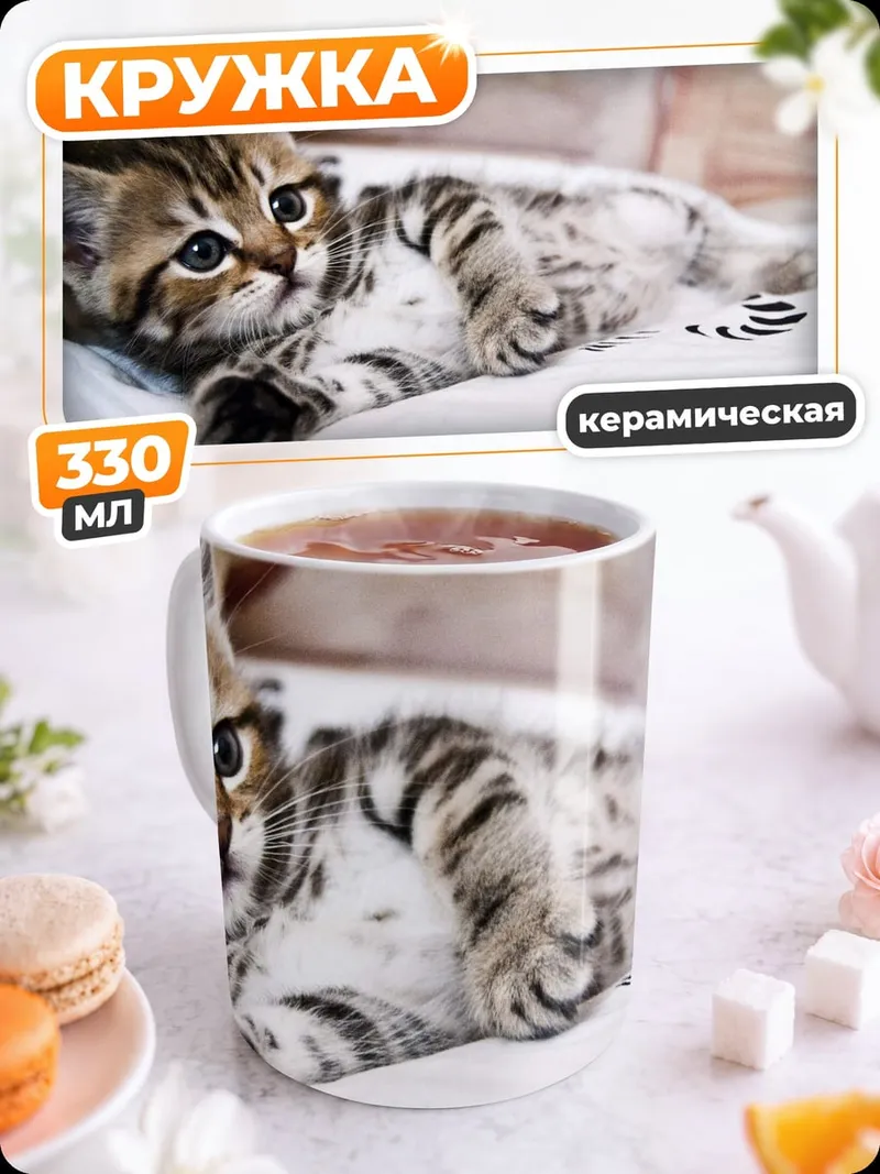 Кружка керамическая Кот на подушке