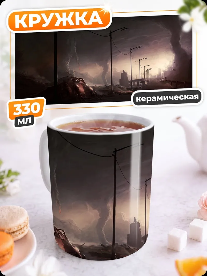 Кружка керамическая Разрушенный город