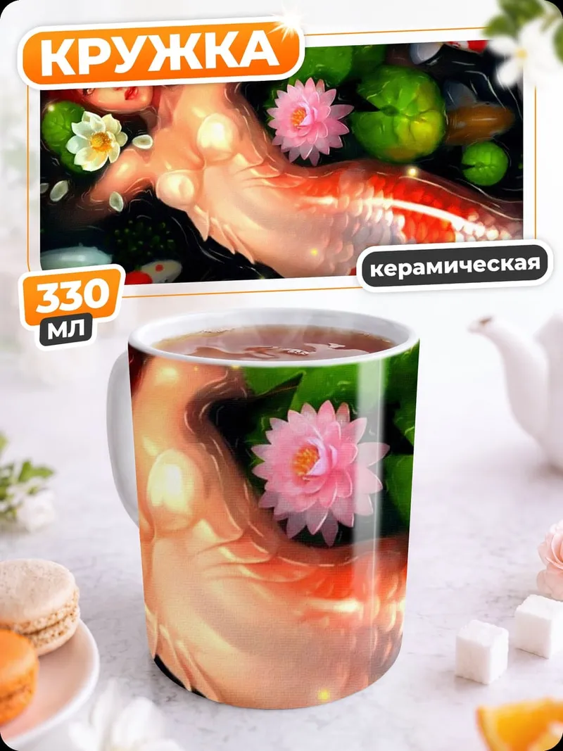 Кружка керамическая русалка с карпом