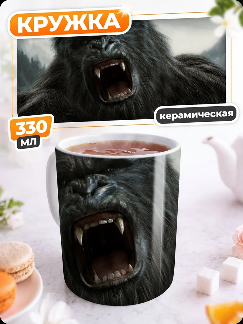 Кружка керамическая Рычащий горилла в горах