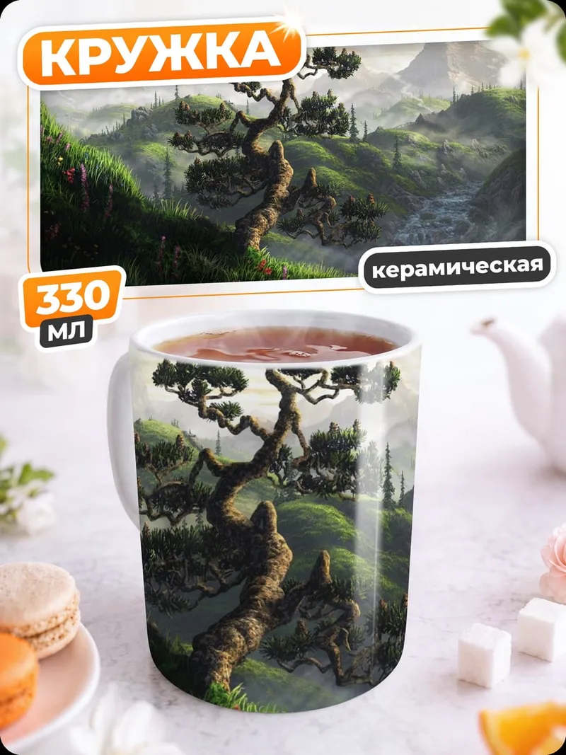 Кружка керамическая Древнее дерево в горах