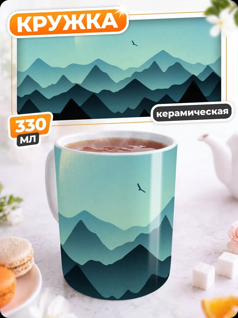 Кружка керамическая лунная ночь в горах