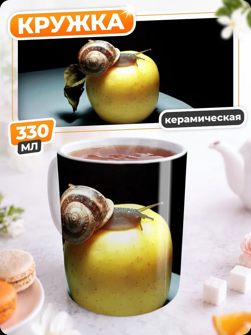 Кружка керамическая Улитка на яблоке