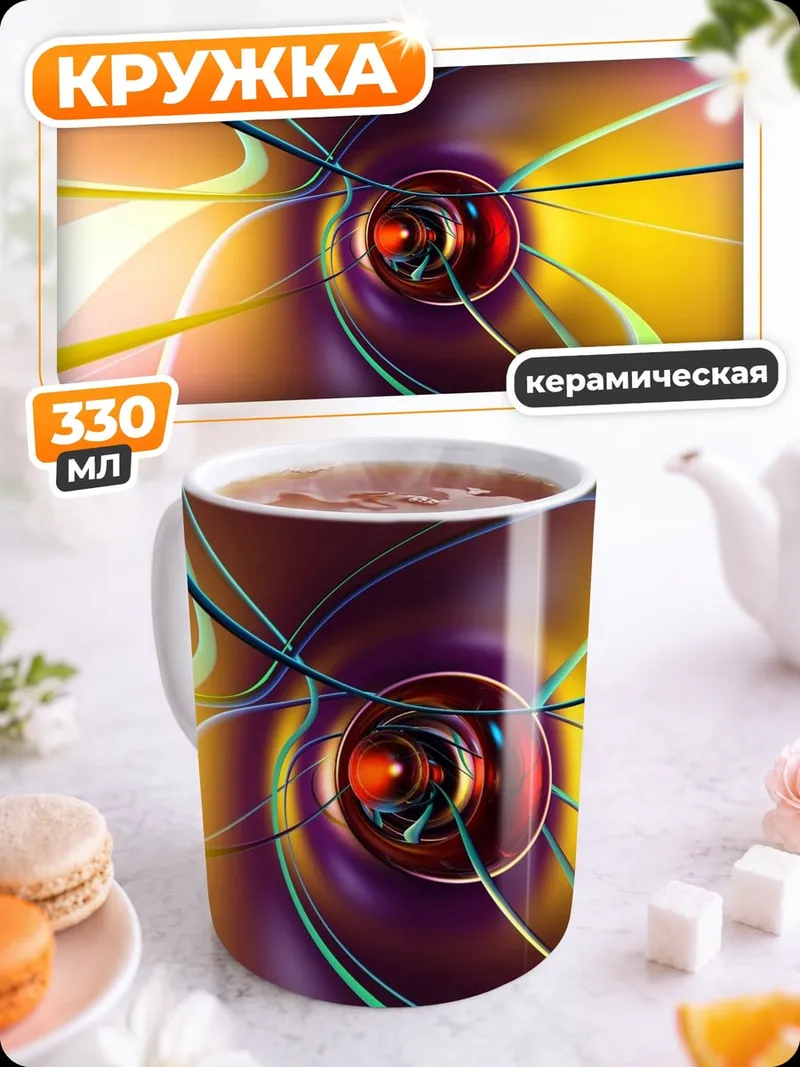 Кружка керамическая абстрактные неоновые линии