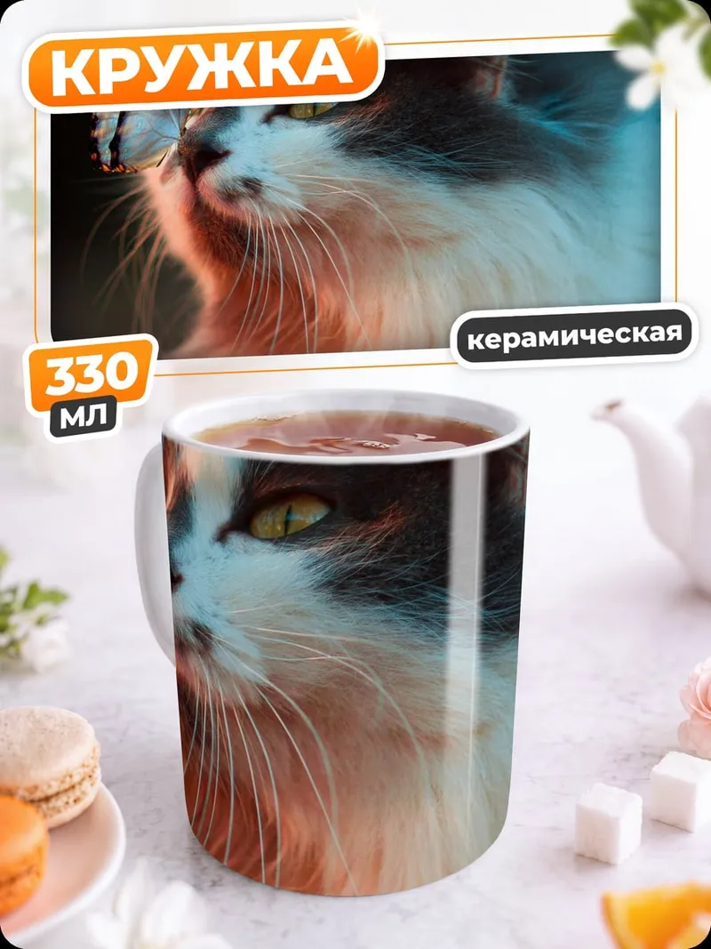 Кружка керамическая Кот и бабочка