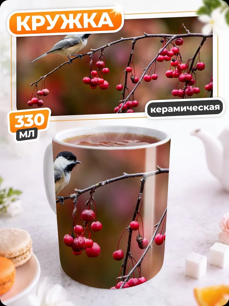 Кружка керамическая Птица на ветке