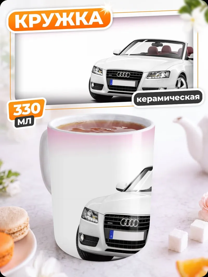 Кружка керамическая Белый кабриолет на фоне