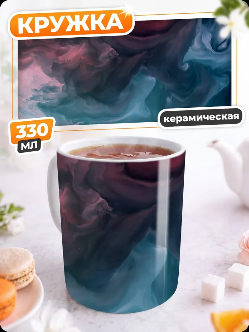 Кружка керамическая абстракция дым цвета