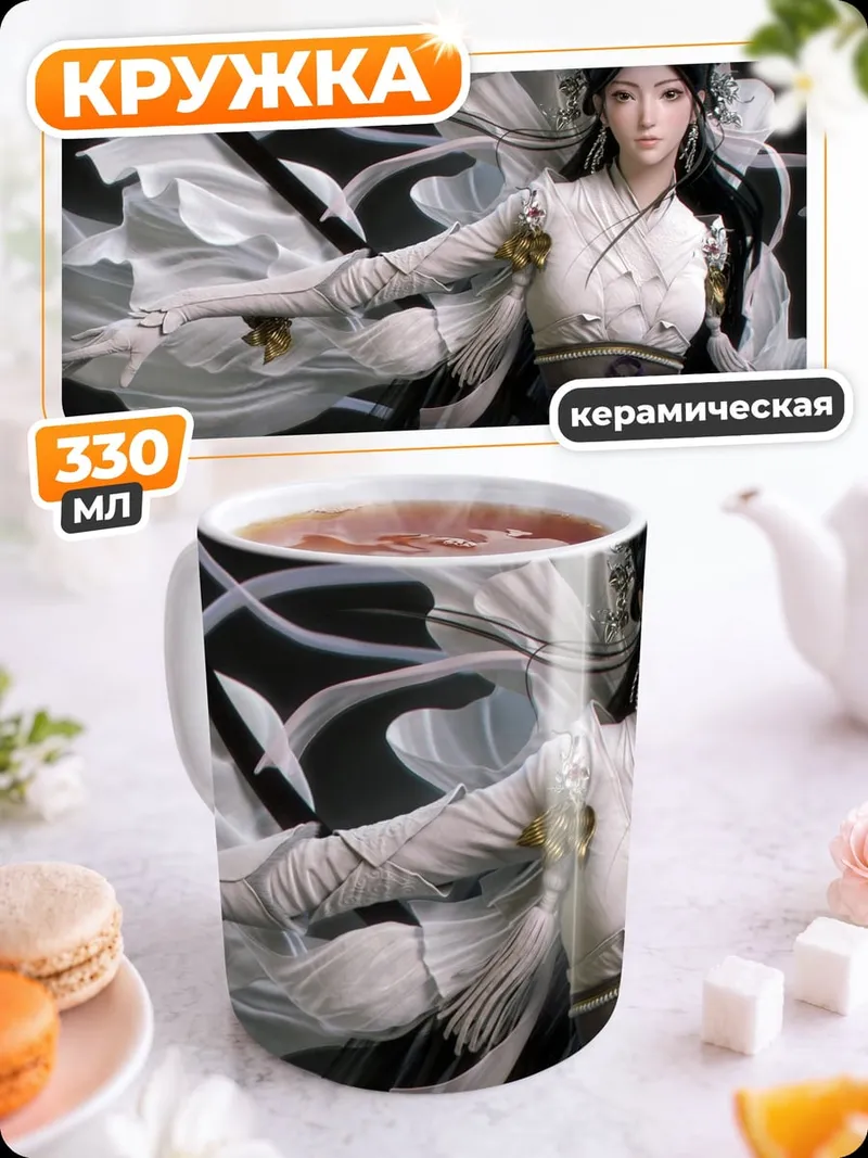 Кружка керамическая Аниме воительница в белом