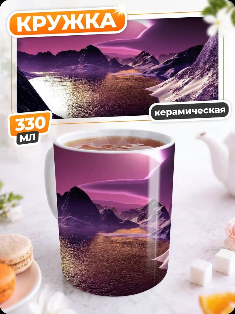 Кружка керамическая фиолетовый горный пейзаж