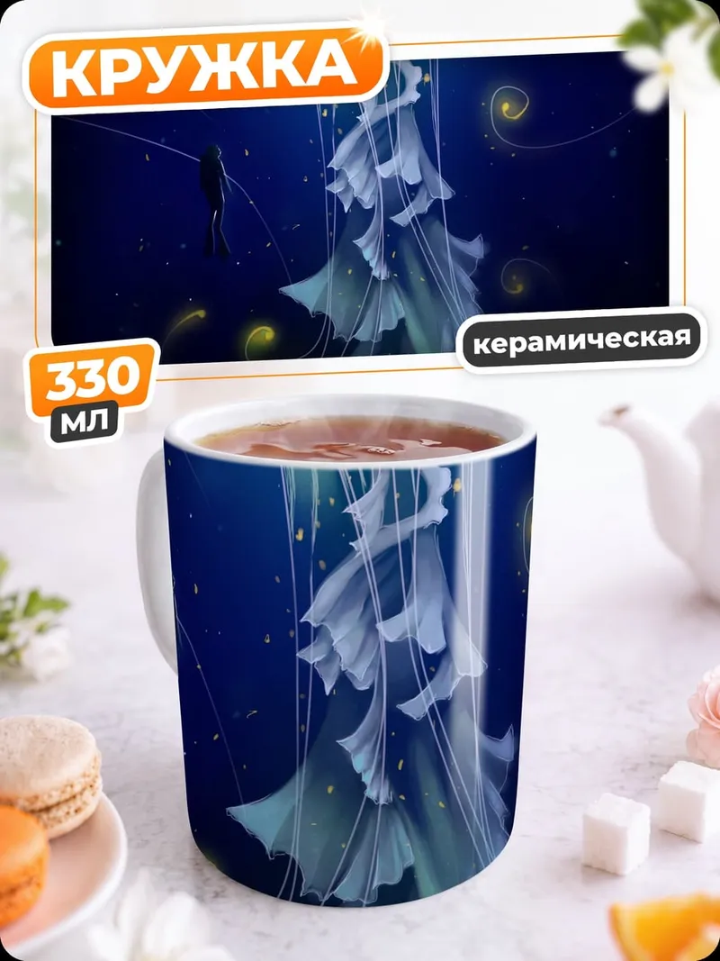 Кружка керамическая Светящаяся медуза глубина