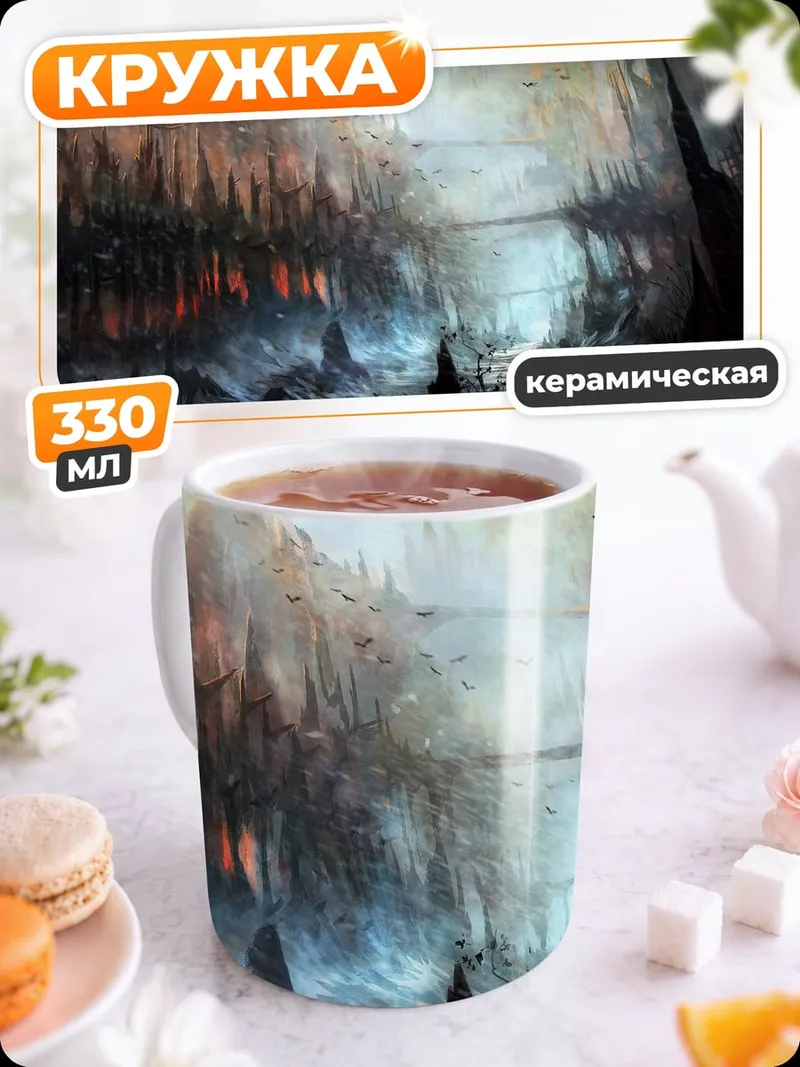 Кружка керамическая пещерные сталактиты с огнями