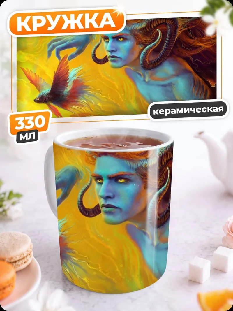 Кружка керамическая Синий демон с рогами