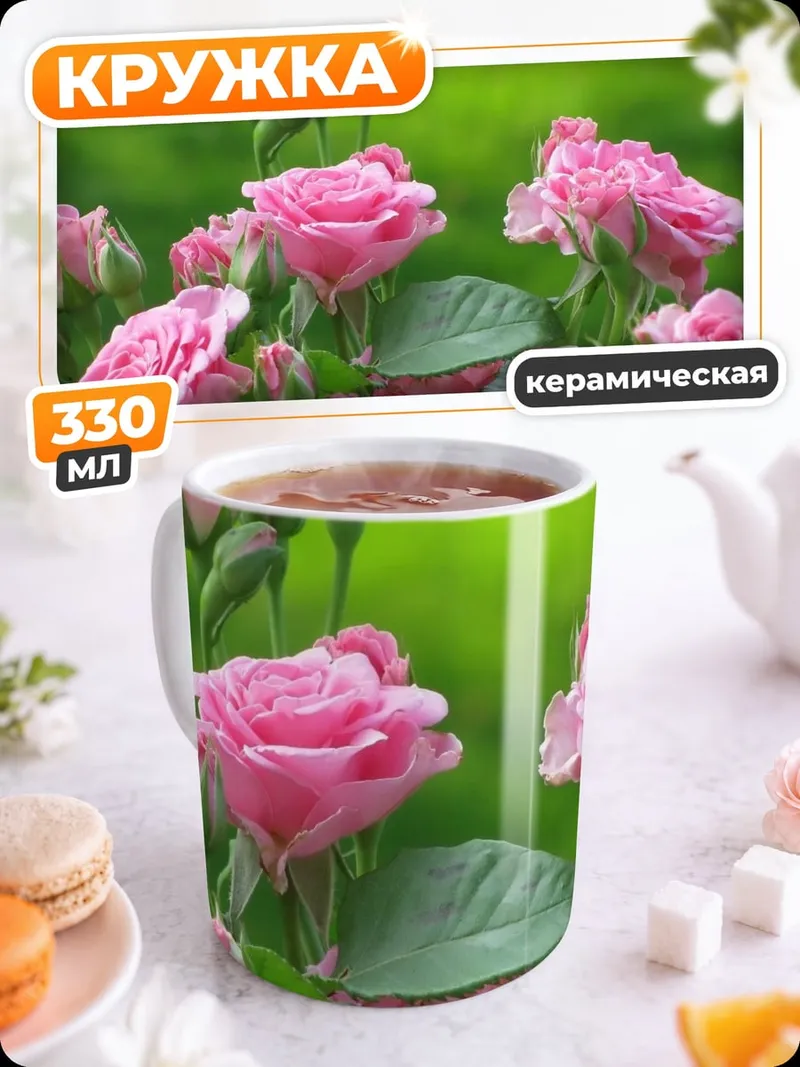 Кружка керамическая Розовые розы в саду
