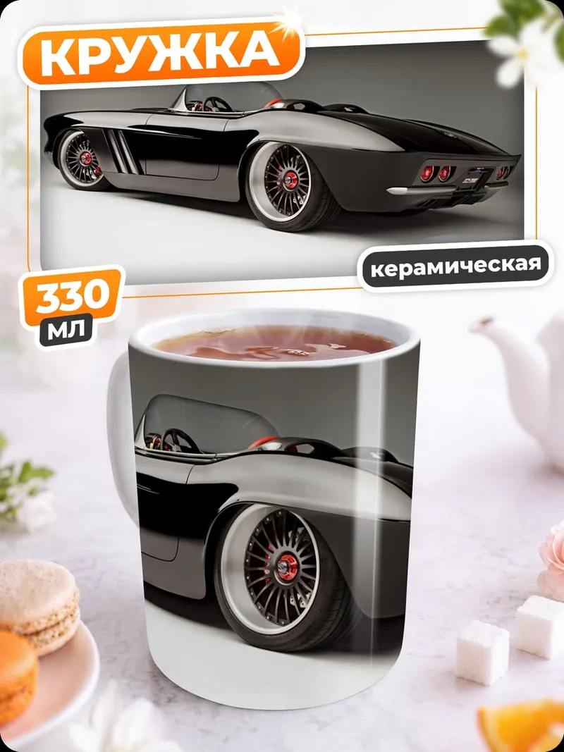 Кружка керамическая черный кабриолет