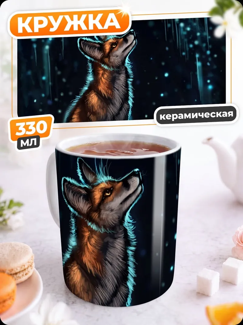 Кружка керамическая лисица под дождём