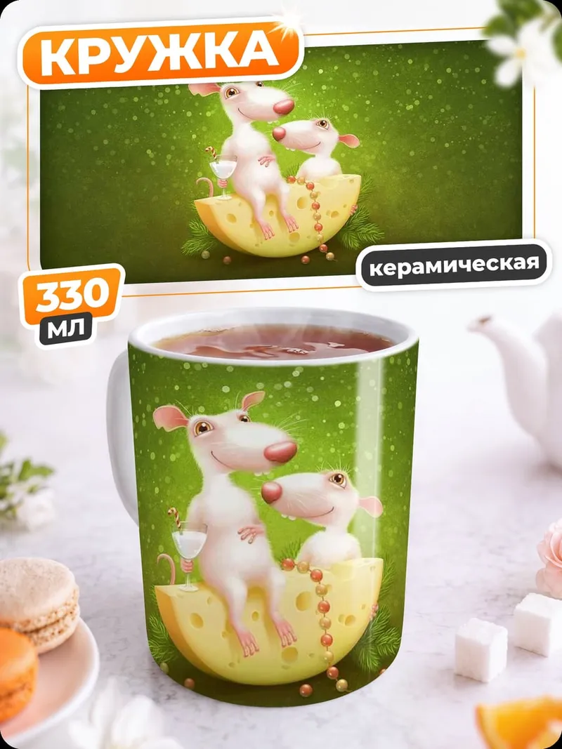 Кружка керамическая Мыши на сыре