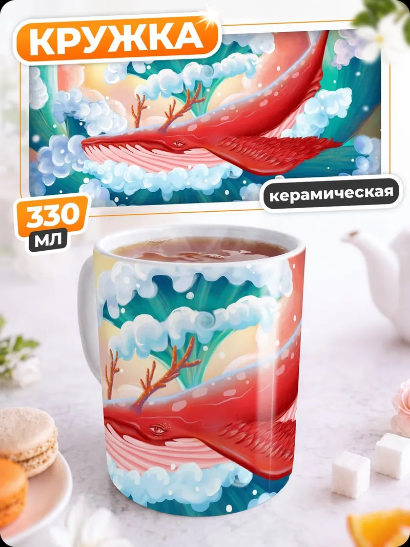 Кружка керамическая Красный кит в небе