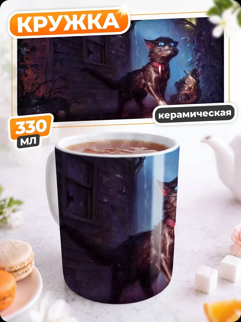 Кружка керамическая Аниме кот в ночи