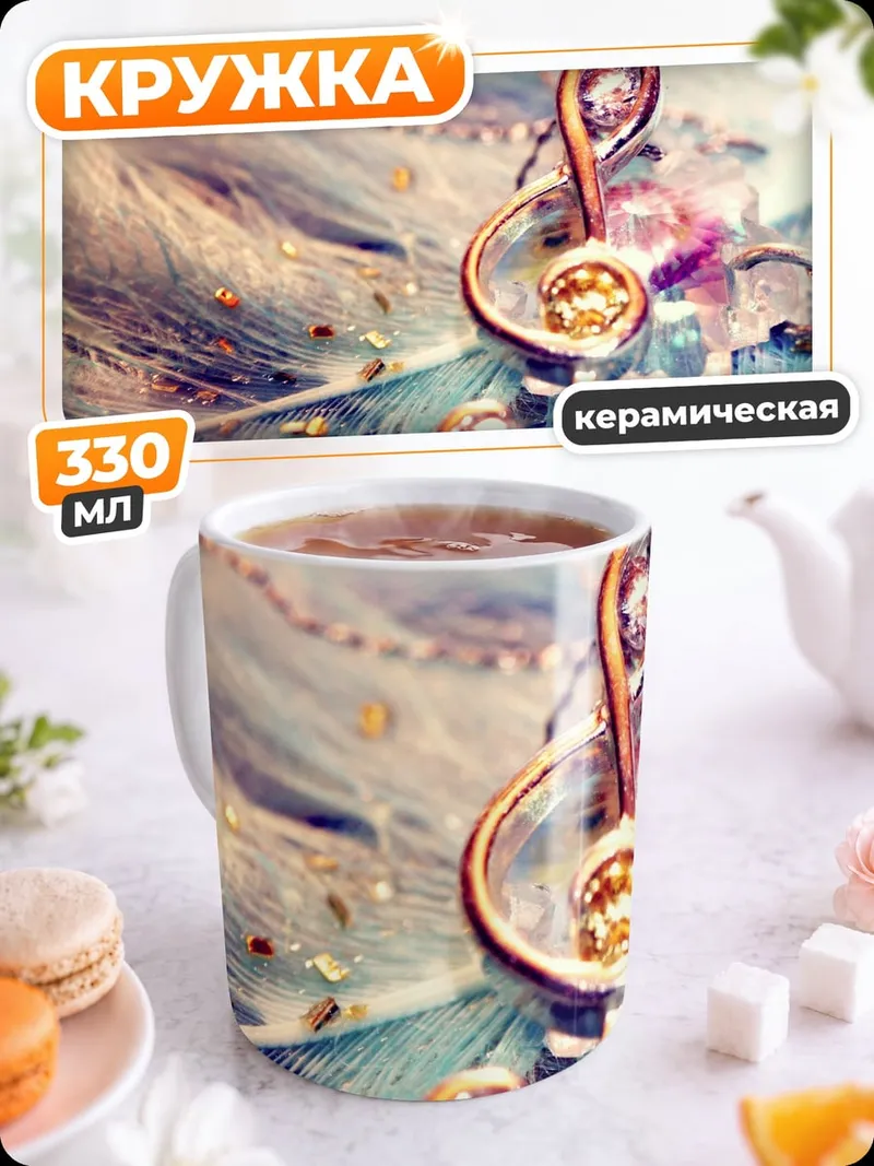 Кружка керамическая Музыкальная скрипичная ключ
