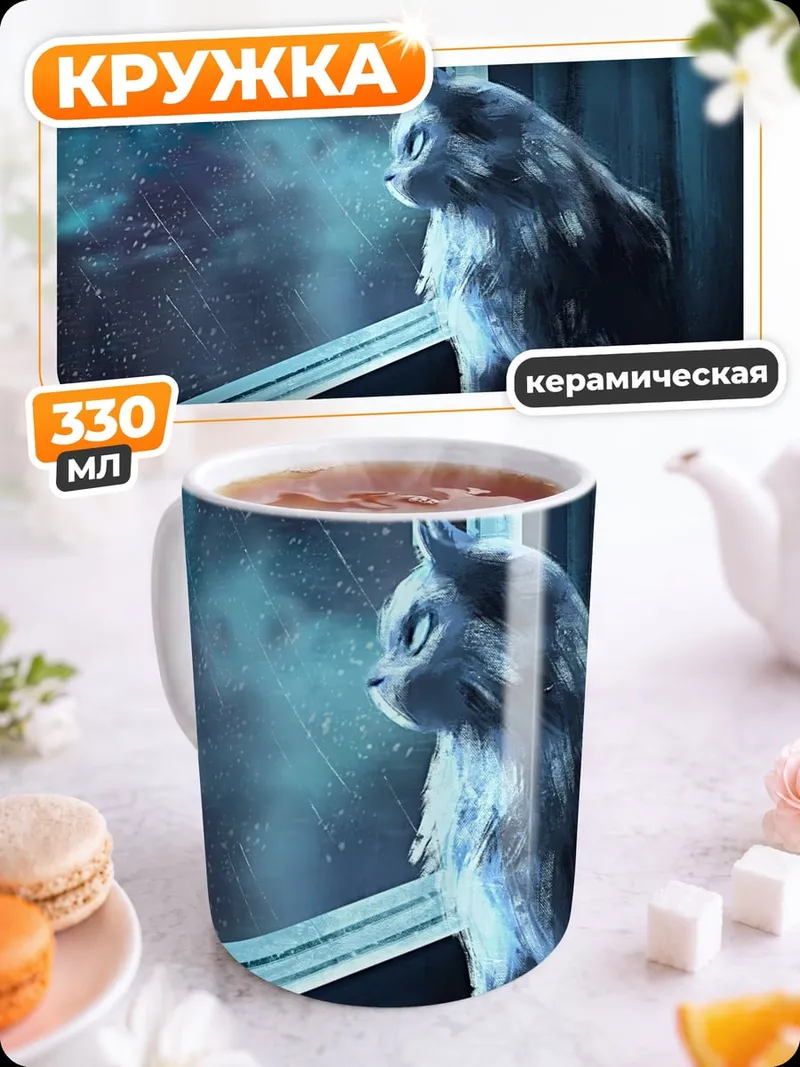 Кружка керамическая Кот смотрит в окно