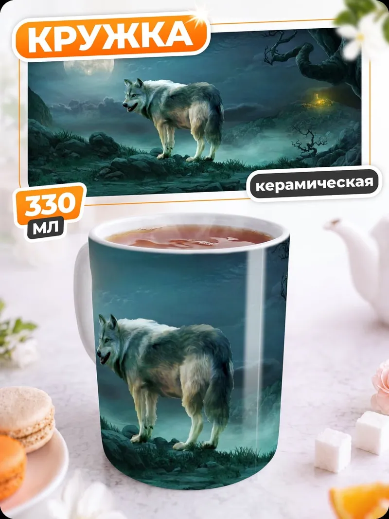 Кружка керамическая Волк под луной