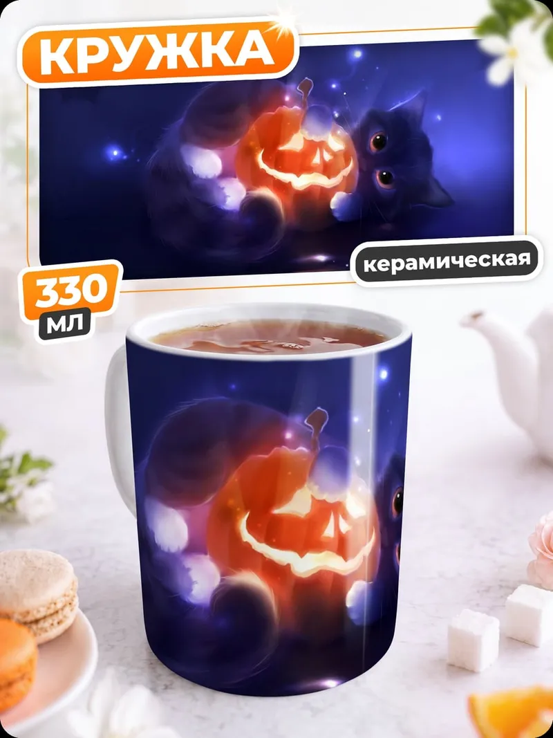 Кружка керамическая кот и тыква