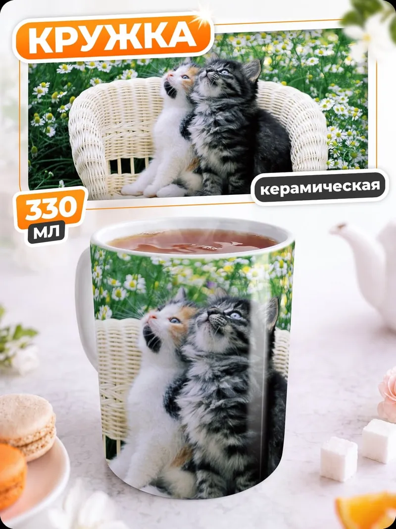 Кружка керамическая Два котенка на стуле