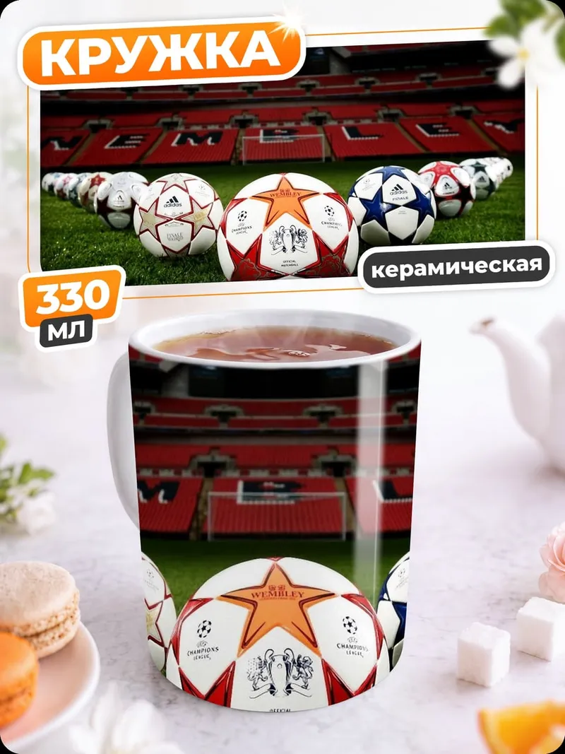 Кружка керамическая Футбольные мячи на поле