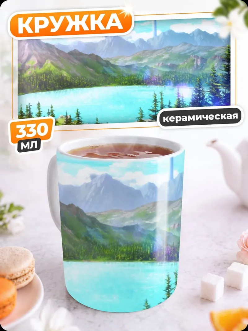 Кружка керамическая Фэнтези пейзаж с озером