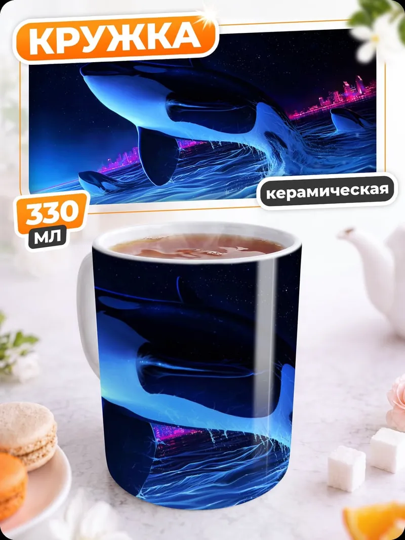 Кружка керамическая Косатки в ночи