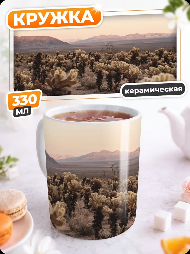 Кружка керамическая Пустынный пейзаж кактусы