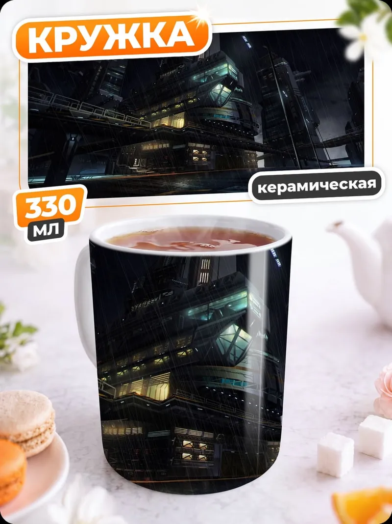 Кружка керамическая Футуристический город ночью