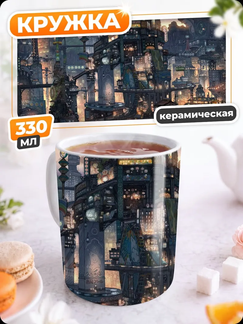 Кружка керамическая Футуристический город ночью