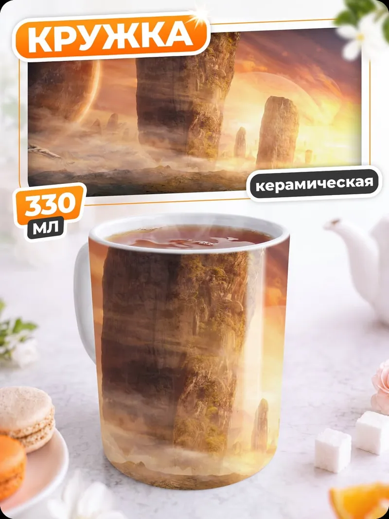 Кружка керамическая Каменные столбы рассвет