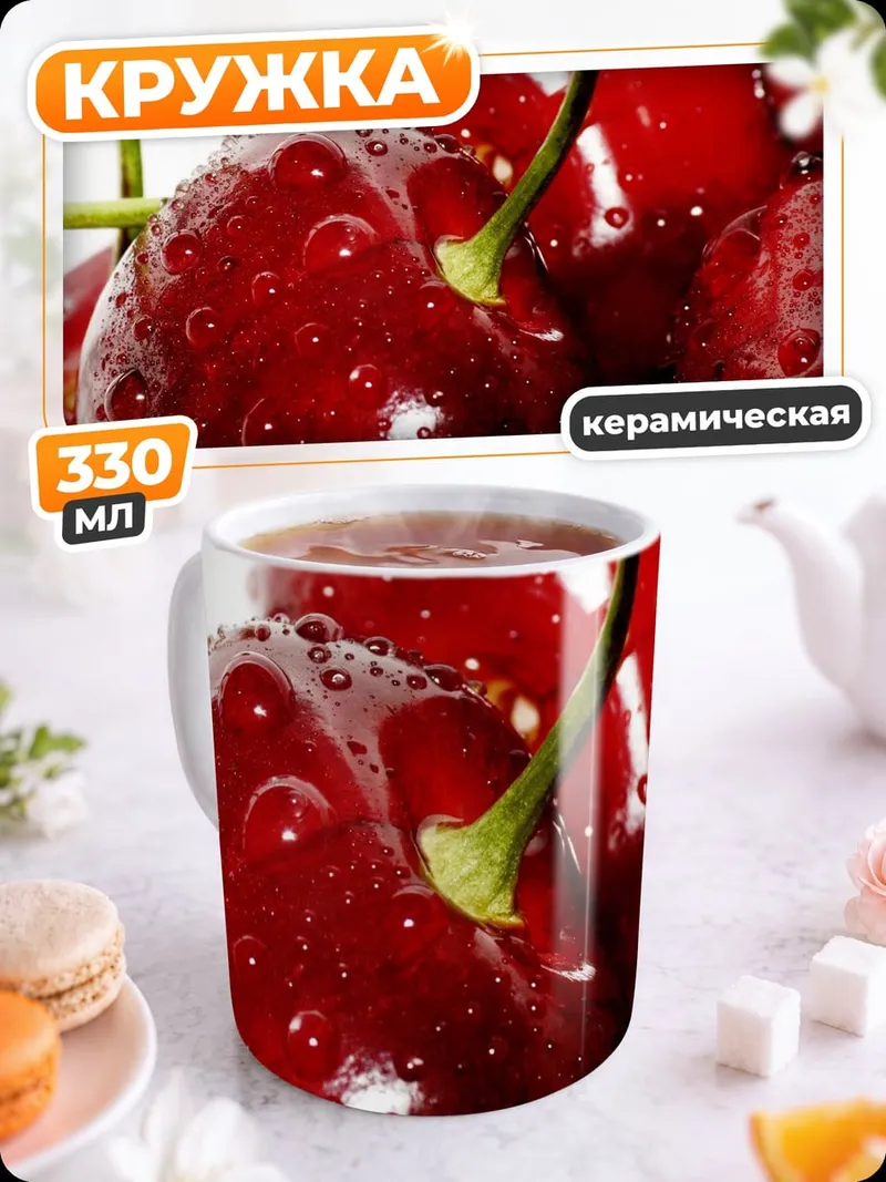 Кружка керамическая Красная вишня капли