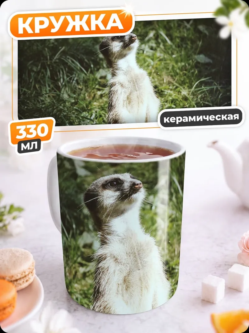 Кружка керамическая сурикат на траве