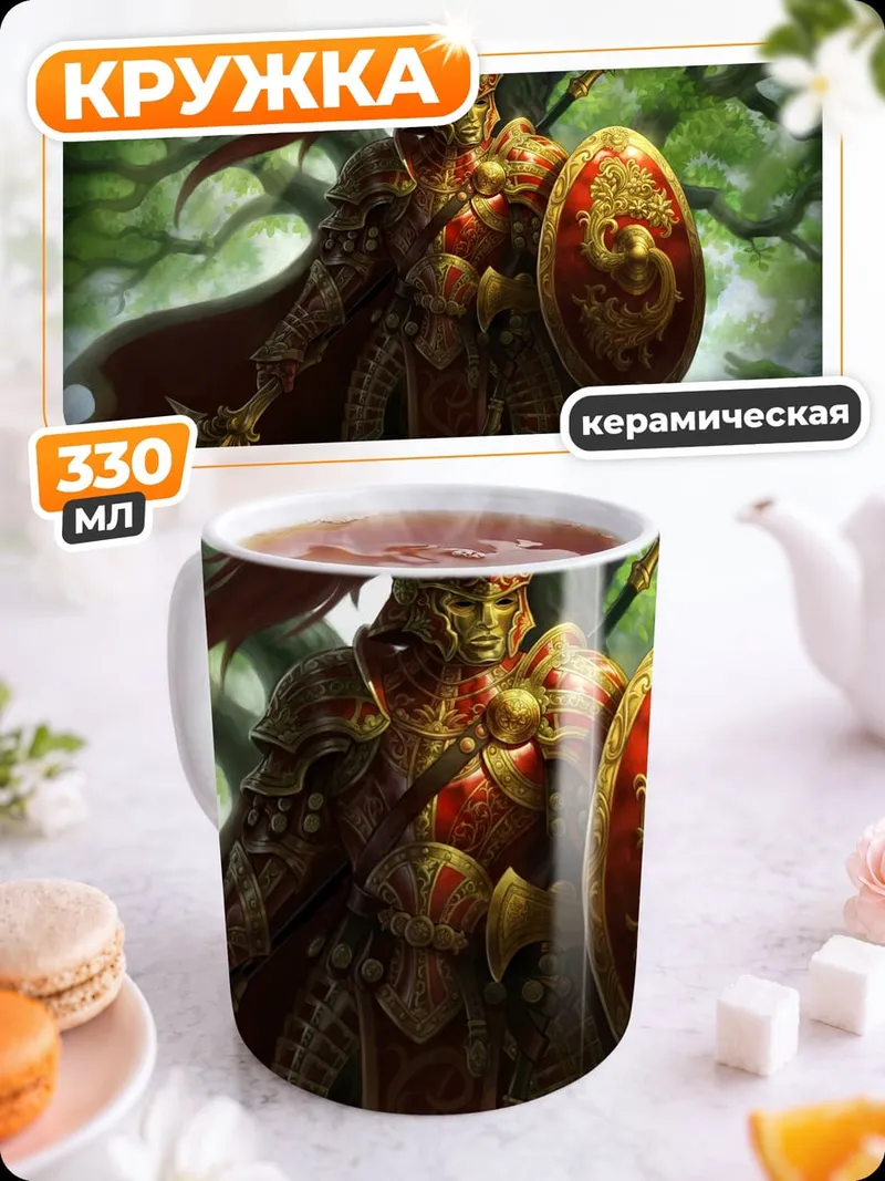 Кружка керамическая Золотой воин в лесу