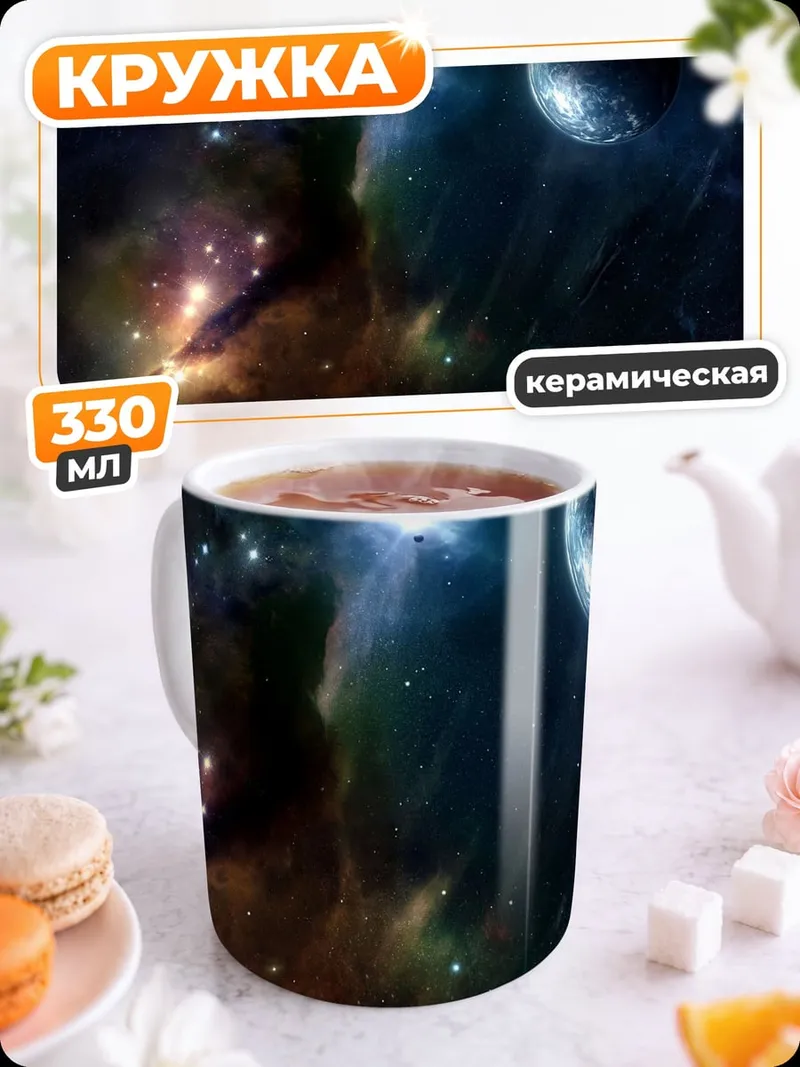 Кружка керамическая космическая туманность с планетой